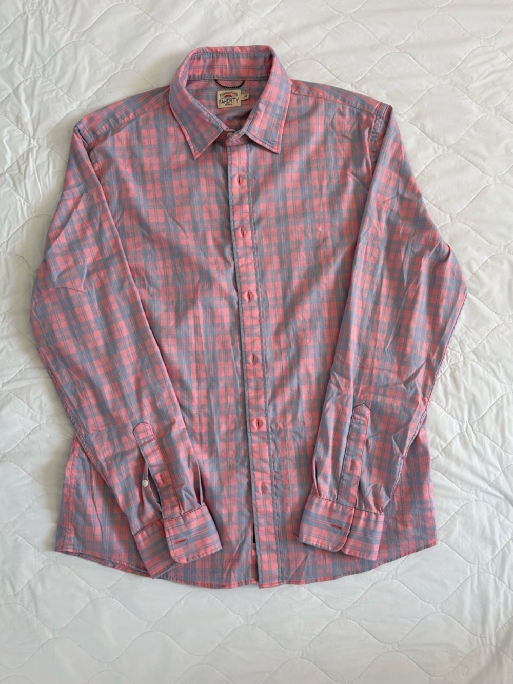 Faherty Pink and Gray Plaid Long-Sleeve Button-Down Shirt